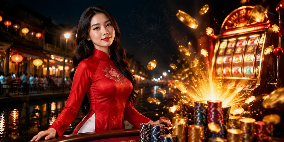 Người mặc áo dài Hà Nội chơi slot game với khuyến mãi free spin